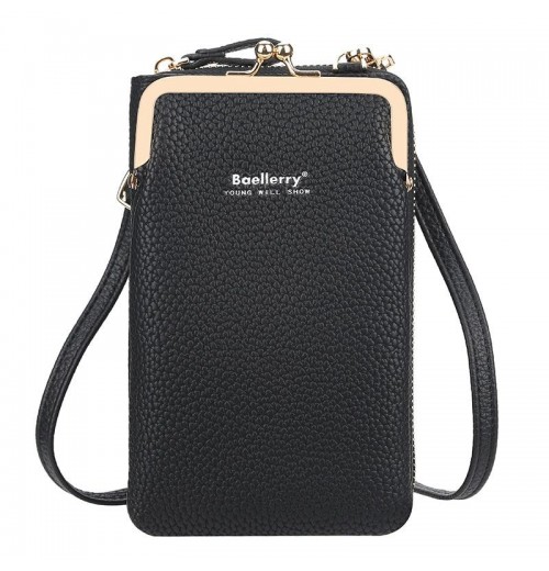 Black Leather Cell Phone Shoulder Bag Black Leather Cell Phone Shoulder Bag